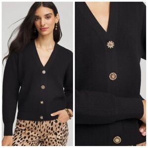 NWT Chico's Relaxed Fit Button Front Black Cardigan Sweater Women's XL(3) Preppy